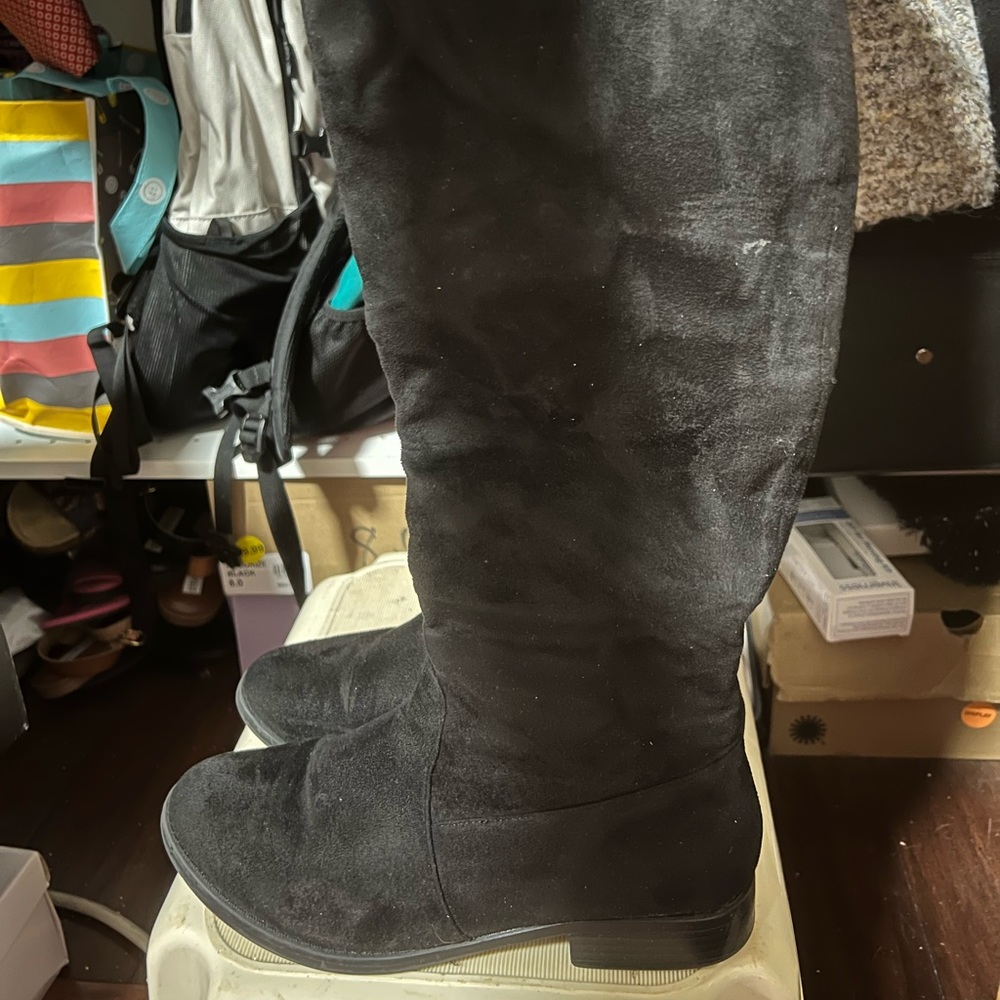 Suede black knee high boots